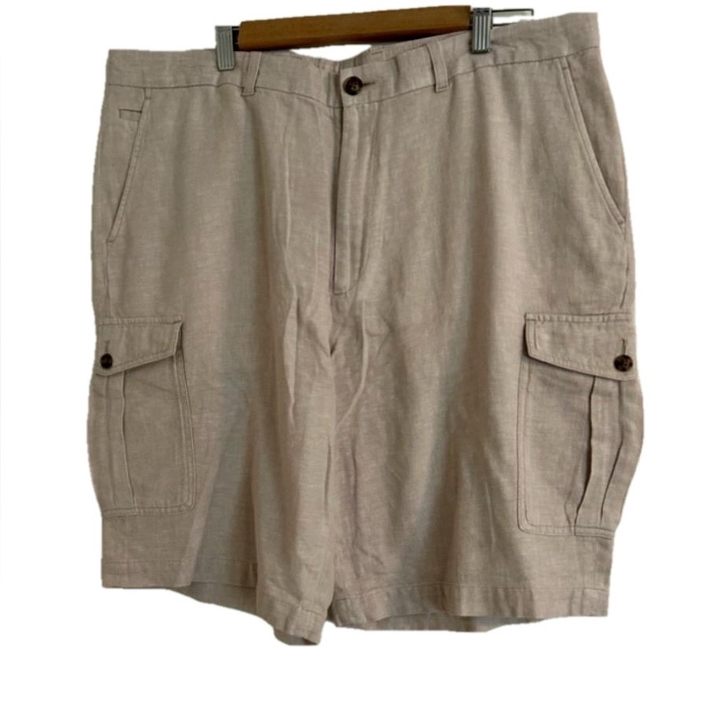 Perry Ellis Linen Blend Cargo Shorts Beige Size 38 Relaxed Fit